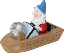 Solar tuinkabouter in boot (blauwe muts)