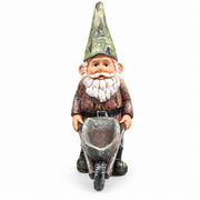 Tuinkabouter met kruiwagen (bruine jas) 24cm