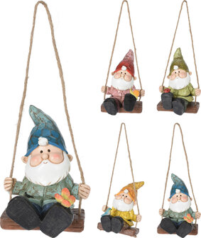 Tuinkabouter op schommel (roze)