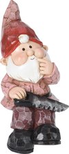 Zittende tuinkabouter met zaag rood 17cm