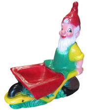 Grote tuinkabouter met kruiwagen (kunststof) 68x68 cm