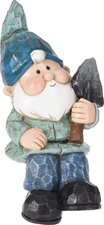 Zittende tuinkabouter met schep blauw 17cm
