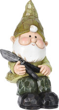 Zittende tuinkabouter met tang groen 17cm