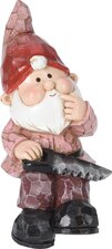 Zittende tuinkabouter met zaag rood 17cm