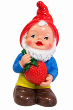 Vintage look tuinkabouter met aardbei (20cm) kunststof