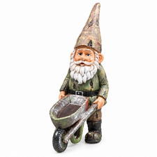 Tuinkabouter met kruiwagen (groene jas) 24cm